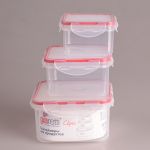  Комплект герметичных контейнеров для продуктов Amore квадратных 0,4 л + 0,7 л + 1,2 л сочный томат